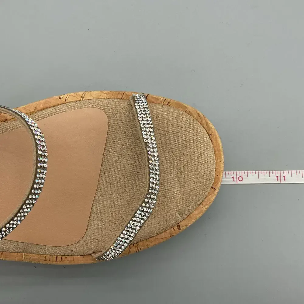 NEW Steve Madden Girls Varia Rhinestone Wedge Sandals Beige Size 4